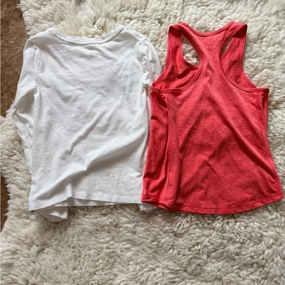 GAP White and Pink Butterfly Long Sleeve Shirt with Coral Tank Top